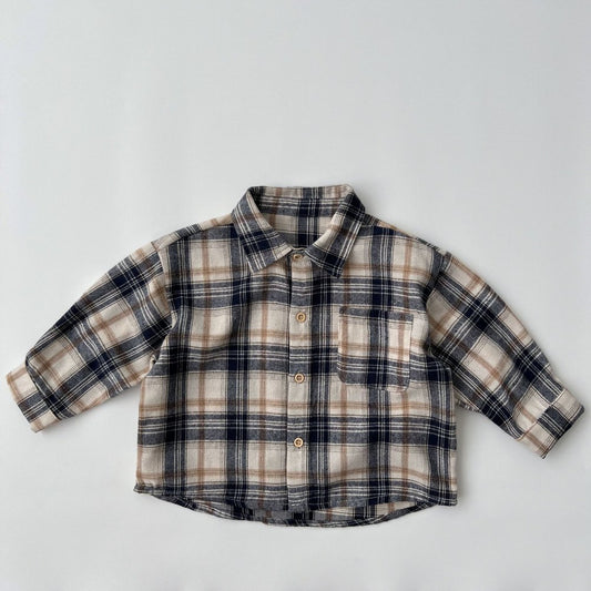 Baby Plaid Pattern Single Breasted Design Polo Neck Shirt