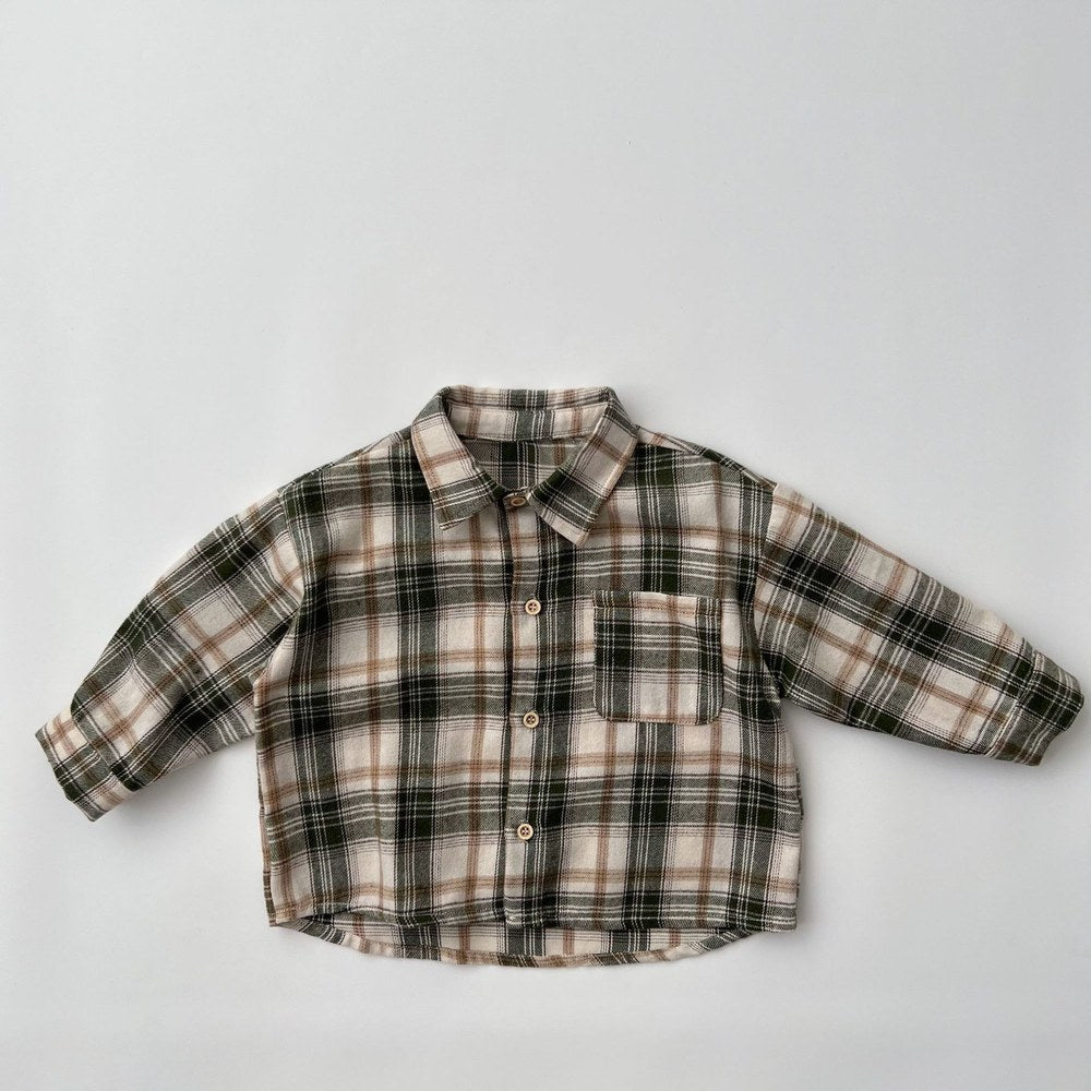 Baby Plaid Pattern Single Breasted Design Polo Neck Shirt