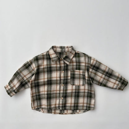 Baby Plaid Pattern Single Breasted Design Polo Neck Shirt