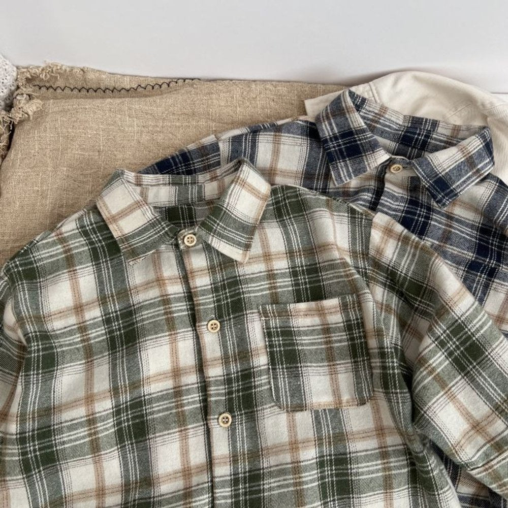 Baby Plaid Pattern Single Breasted Design Polo Neck Shirt