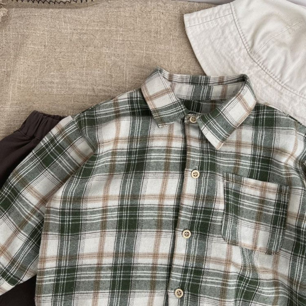 Baby Plaid Pattern Single Breasted Design Polo Neck Shirt