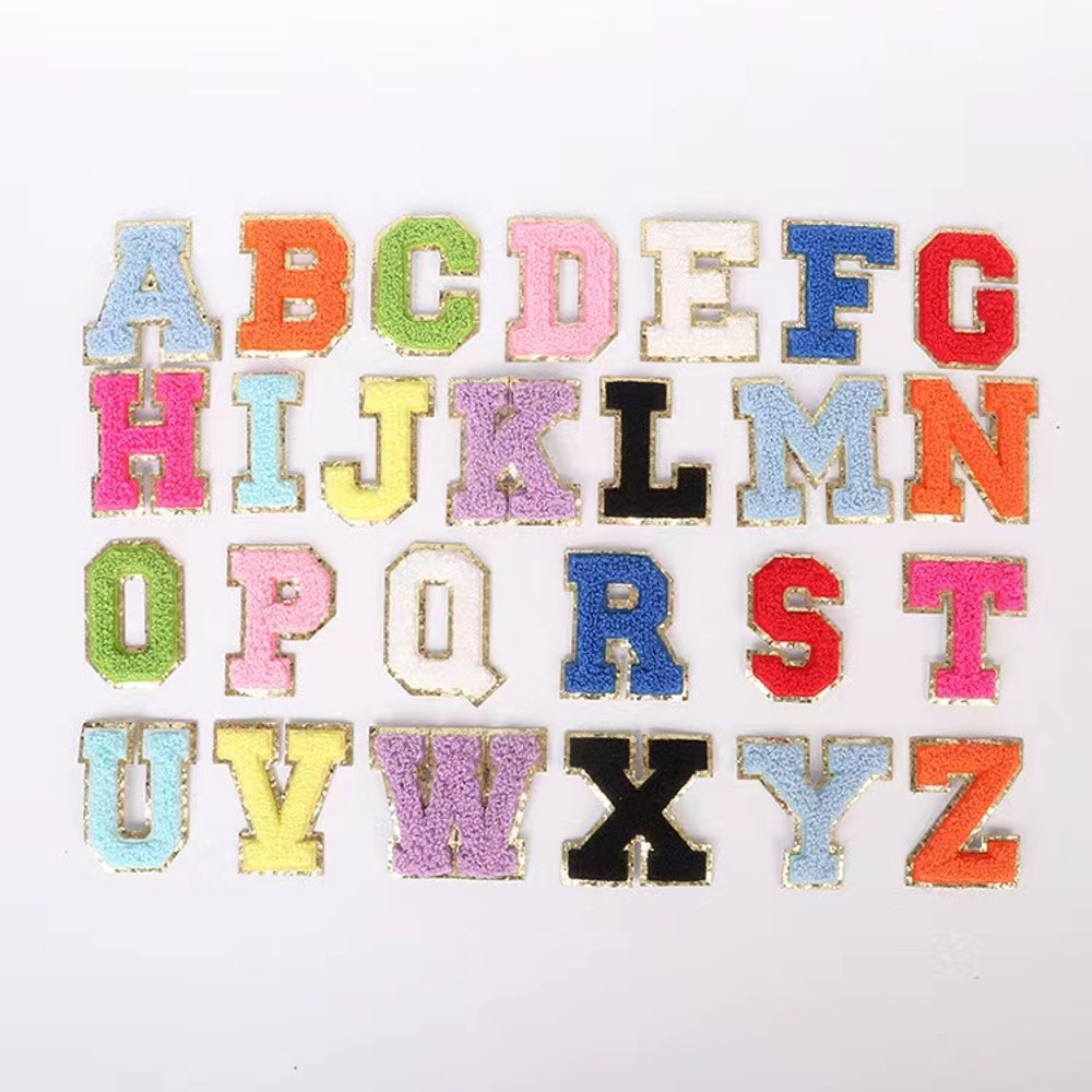 Candy Color English Alphabet Towel Embroidery Patch Sticker Embroidery Cloth Sticker 1Set=24Pieces