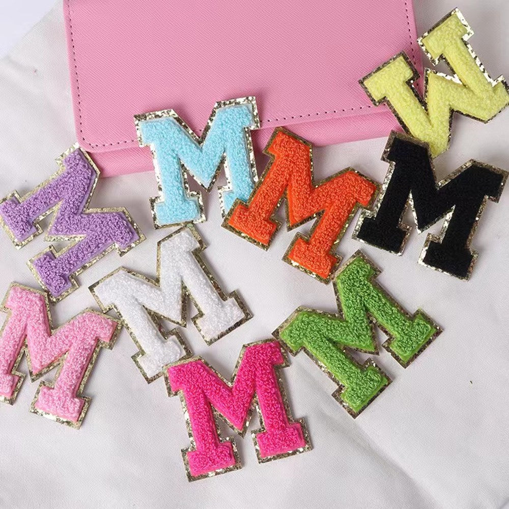 Candy Color English Alphabet Towel Embroidery Patch Sticker Embroidery Cloth Sticker 1Set=24Pieces