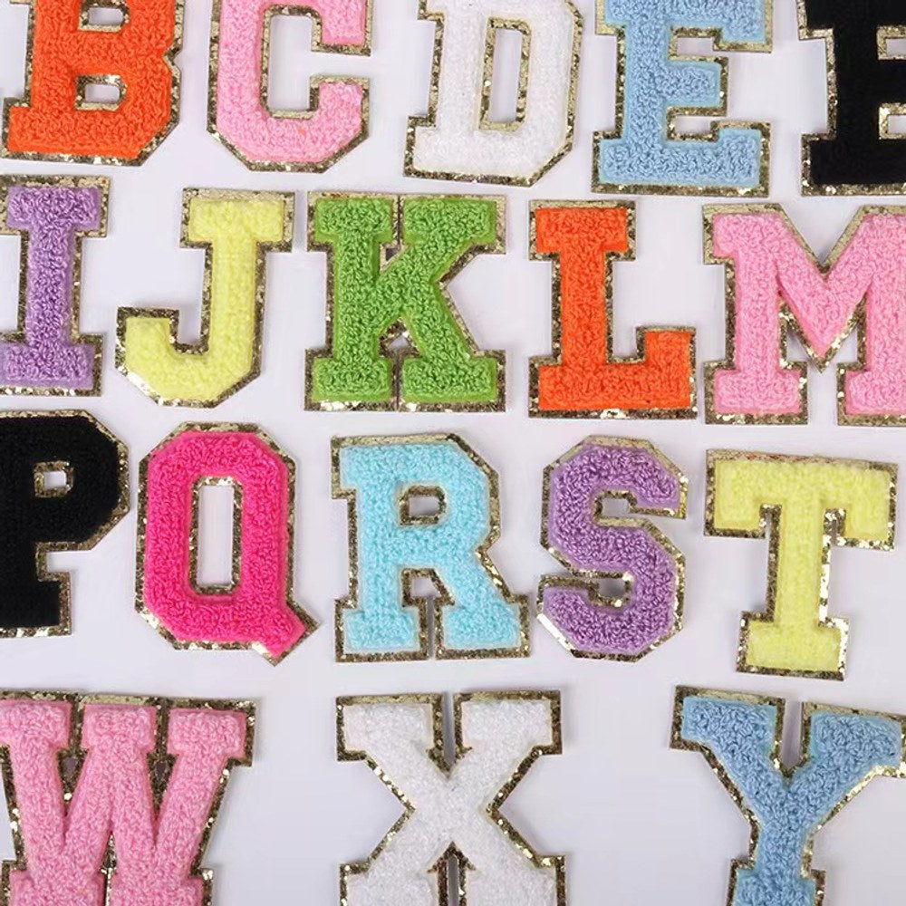 Candy Color English Alphabet Towel Embroidery Patch Sticker Embroidery Cloth Sticker 1Set=24Pieces