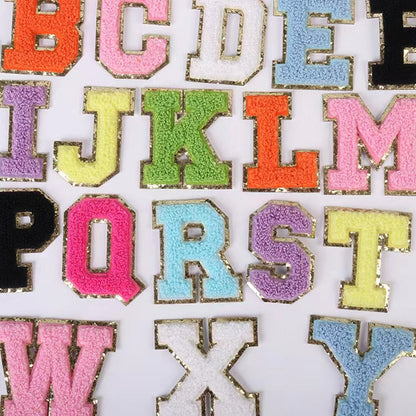 Candy Color English Alphabet Towel Embroidery Patch Sticker Embroidery Cloth Sticker 1Set=24Pieces