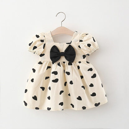 Baby Girl Polka Dot Graphic Bow Tie Princess Derss