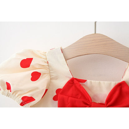 Baby Girl Polka Dot Graphic Bow Tie Princess Derss