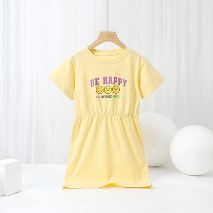 Baby Cartoon Print Pattern Simple Style Casual Dress