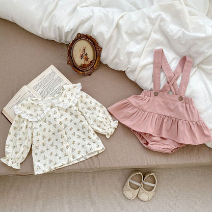 2023 Ditsy Flower Shirt Combo Strap Dress Sets