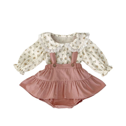 2023 Ditsy Flower Shirt Combo Strap Dress Sets