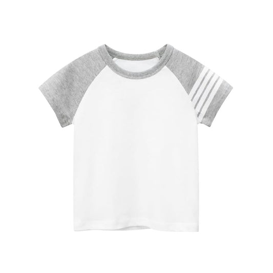 Boy Color Contrast Stripped Sleeve Pattern Round Collar Top