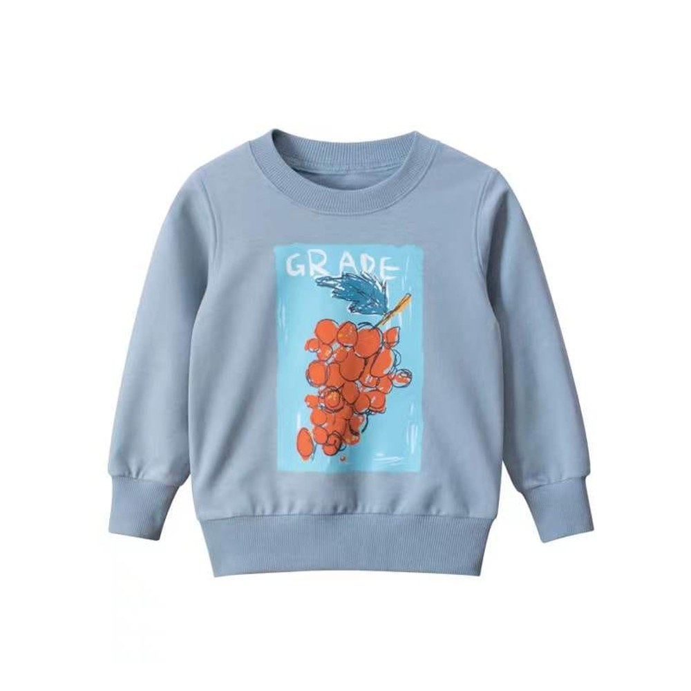 Girls Basic Fruit Print Round Collar Long Sleeve Casual Sweatshirt