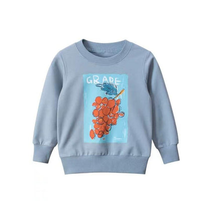 Girls Basic Fruit Print Round Collar Long Sleeve Casual Sweatshirt