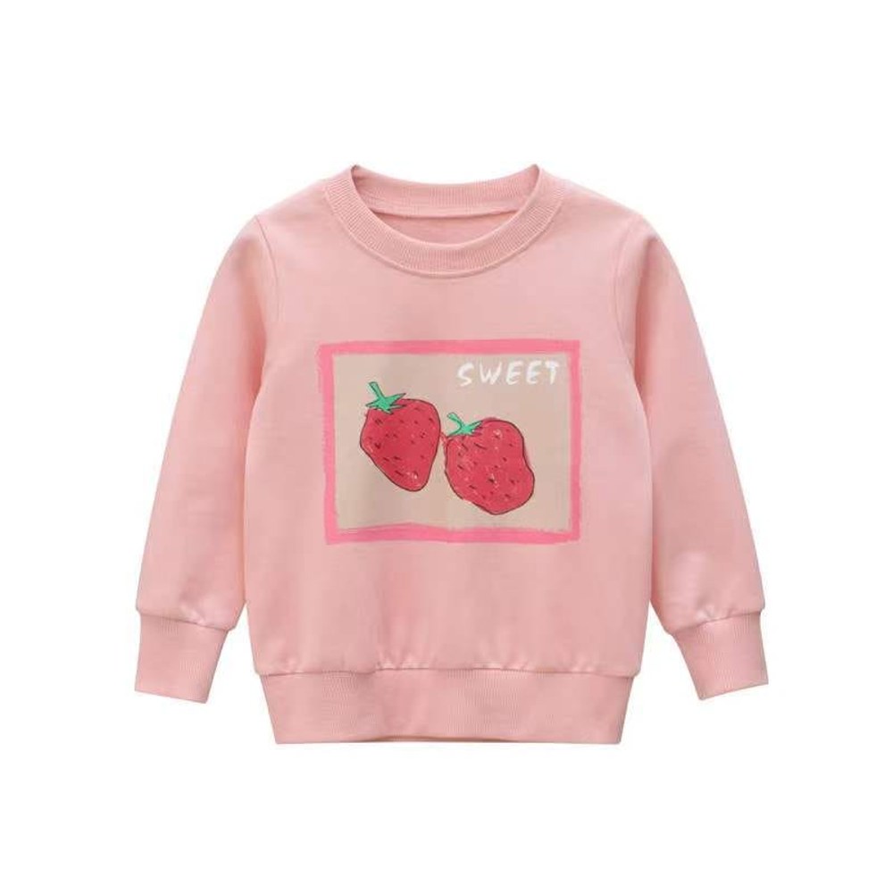 Girls Basic Fruit Print Round Collar Long Sleeve Casual Sweatshirt