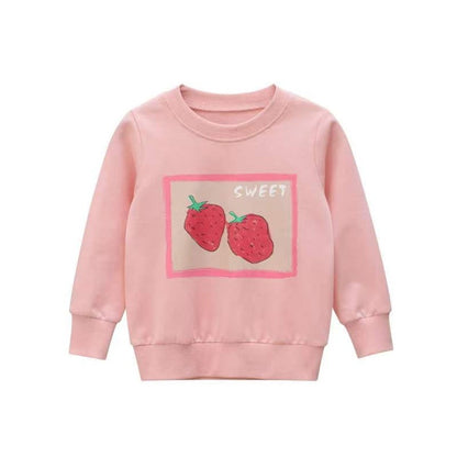 Girls Basic Fruit Print Round Collar Long Sleeve Casual Sweatshirt