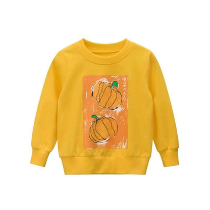 Girls Basic Fruit Print Round Collar Long Sleeve Casual Sweatshirt