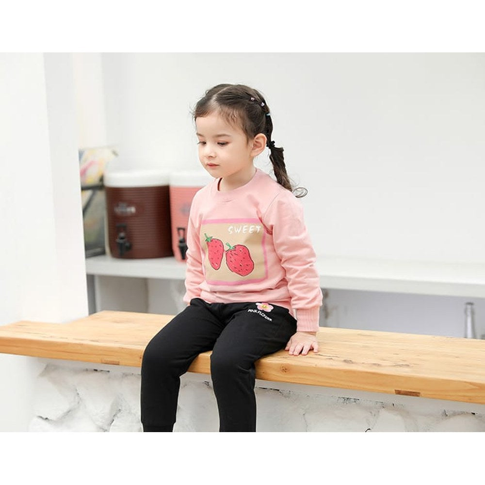 Girls Basic Fruit Print Round Collar Long Sleeve Casual Sweatshirt