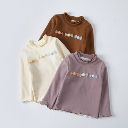 Girls Ruffle Crew Neck 3D Suger Embroidery Long Sleeves Top Pullover