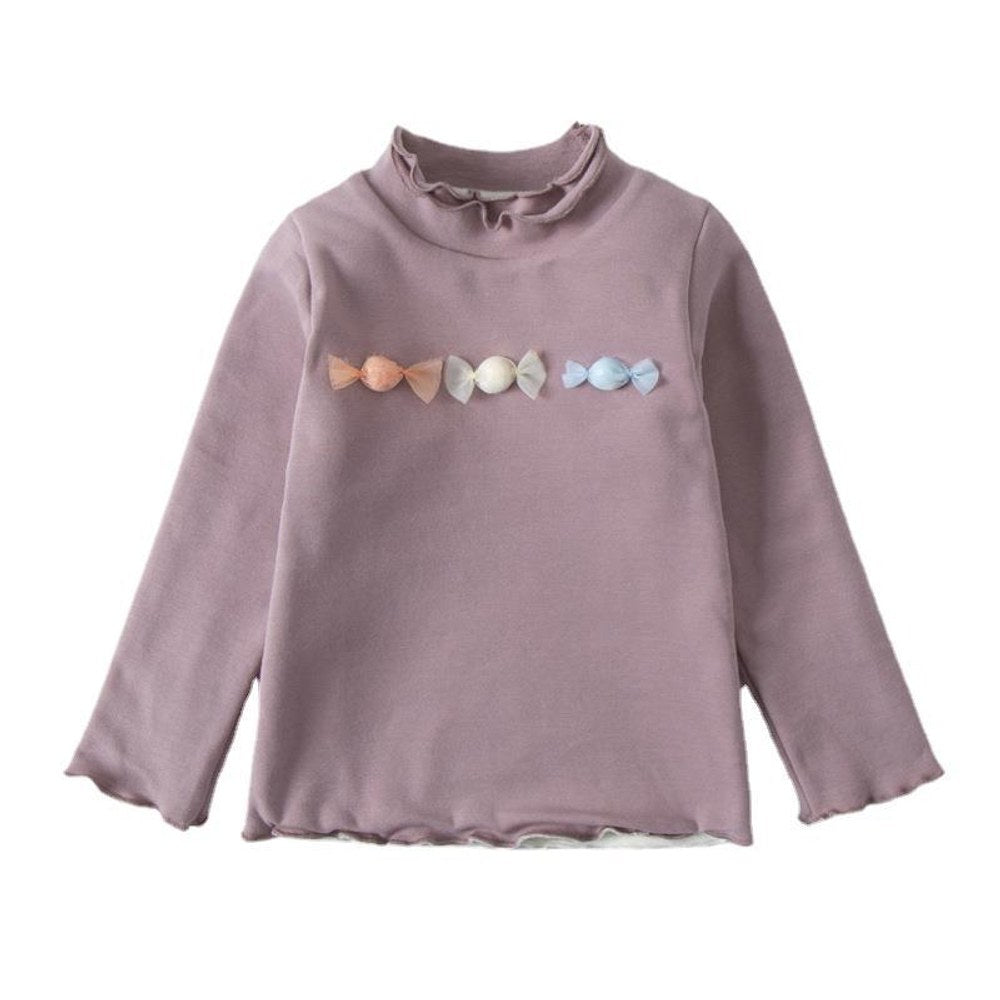 Girls Ruffle Crew Neck 3D Suger Embroidery Long Sleeves Top Pullover