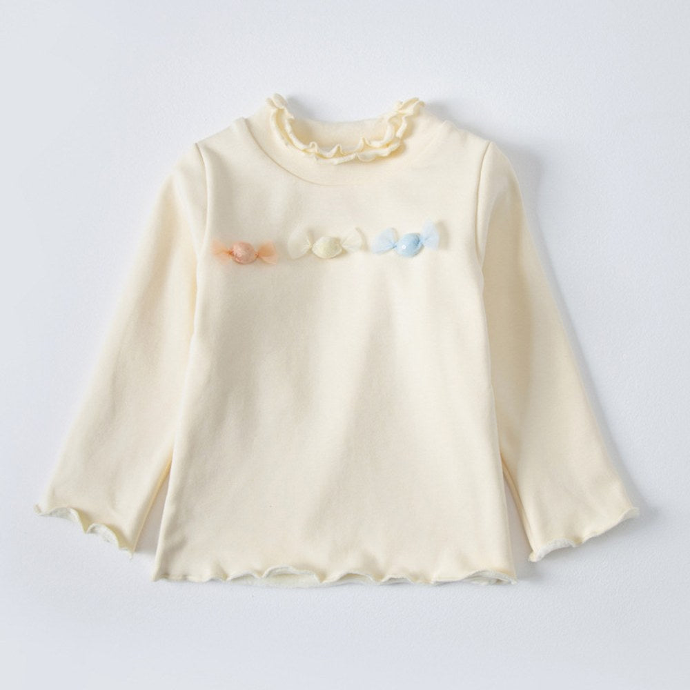 Girls Ruffle Crew Neck 3D Suger Embroidery Long Sleeves Top Pullover
