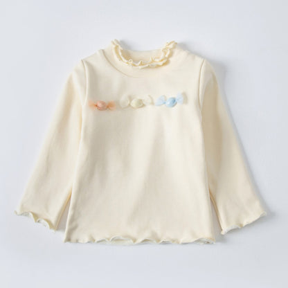 Girls Ruffle Crew Neck 3D Suger Embroidery Long Sleeves Top Pullover