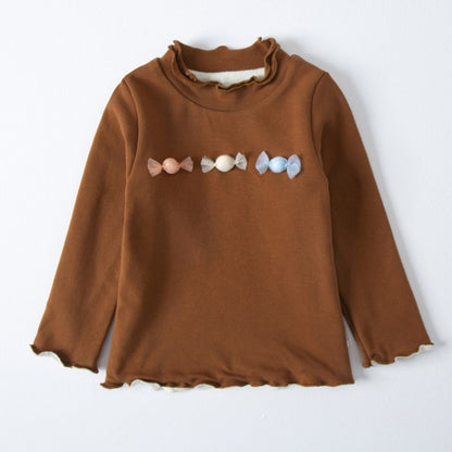 Girls Ruffle Crew Neck 3D Suger Embroidery Long Sleeves Top Pullover