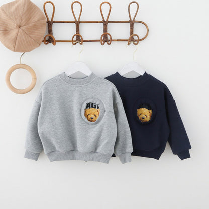 Unisex Crew Neck Teddy Bear Printing Long Sleeves Top Pullover