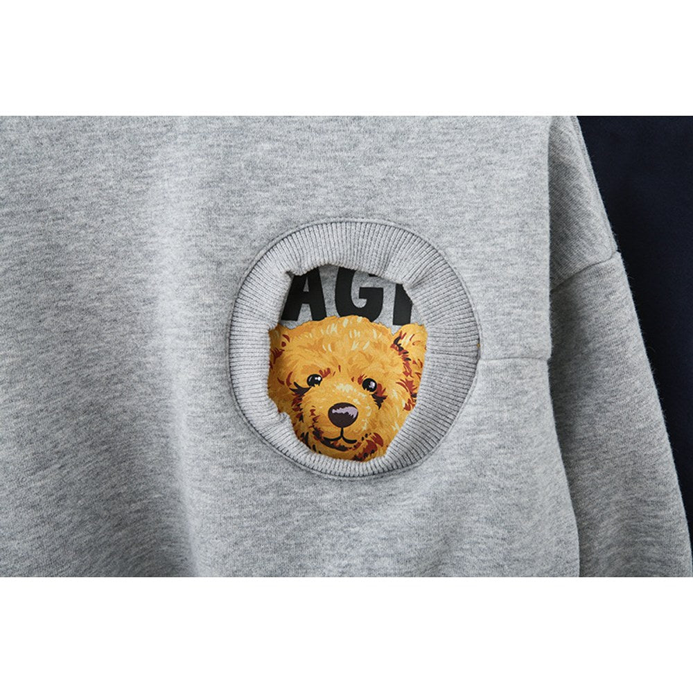 Unisex Crew Neck Teddy Bear Printing Long Sleeves Top Pullover