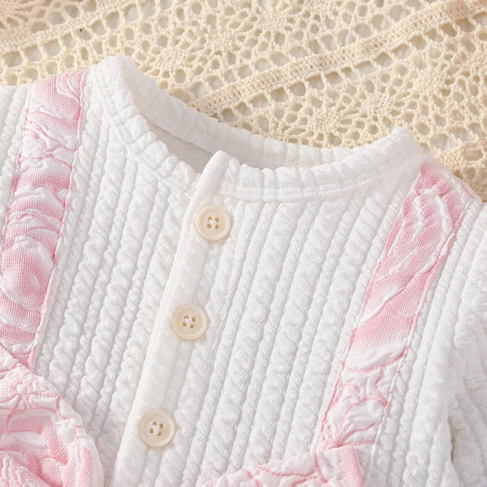 Baby Girl Floral Knitted Patchwork Pink Bow Princess Dress