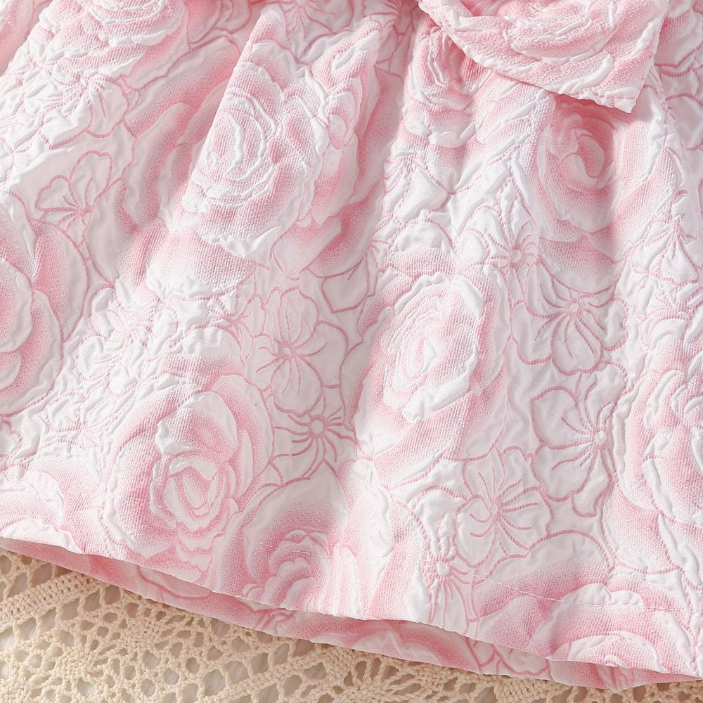 Baby Girl Floral Knitted Patchwork Pink Bow Princess Dress