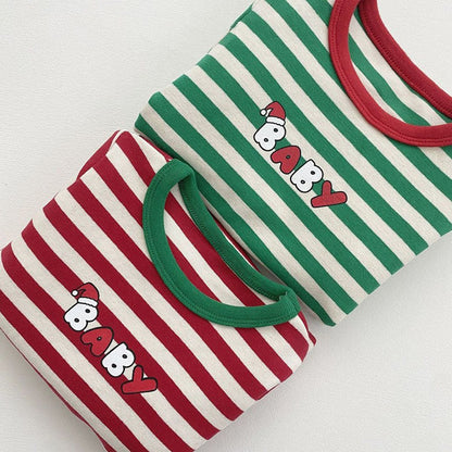 Baby Christmas Striped Romper with Hat and Bib 3-Piece Sets