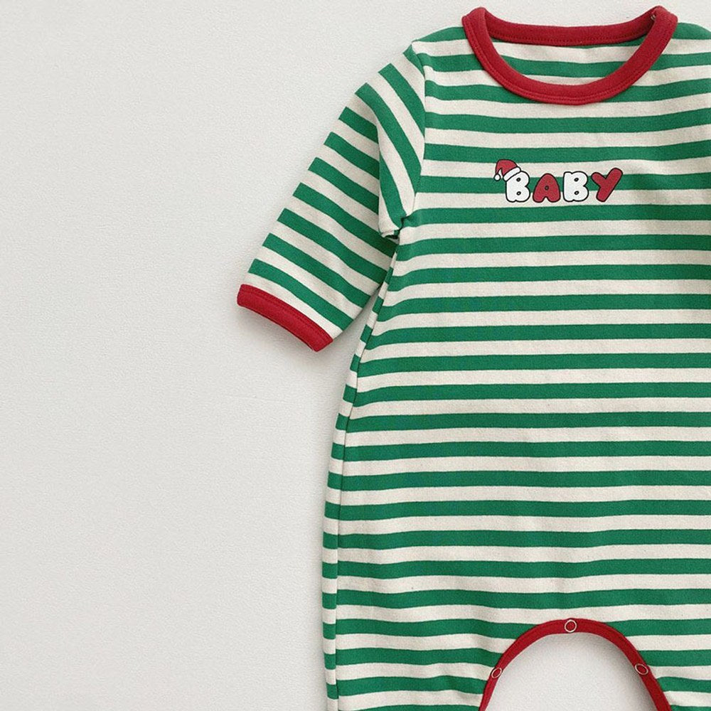 Baby Christmas Striped Romper with Hat and Bib 3-Piece Sets