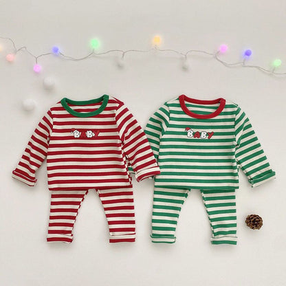 Baby Christmas Striped Top & amp;Pants with Hat and Bib 4-Piece Sets