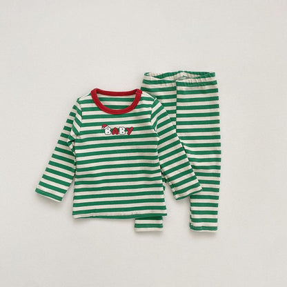 Baby Christmas Striped Top & amp;Pants with Hat and Bib 4-Piece Sets