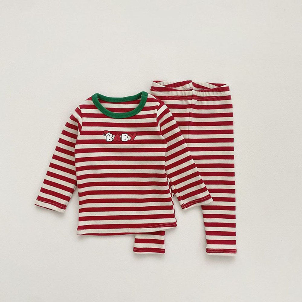 Baby Christmas Striped Top & amp;Pants with Hat and Bib 4-Piece Sets