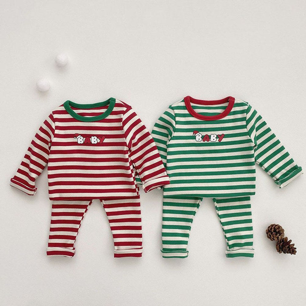 Baby Christmas Striped Top & amp;Pants with Hat and Bib 4-Piece Sets