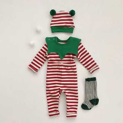 Baby Christmas Striped Top & amp;Pants with Hat and Bib 4-Piece Sets