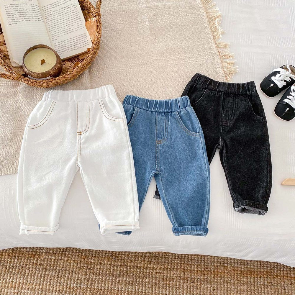 Unisex Baby Kids Solid Color Simple Denim Jeans For Sale
