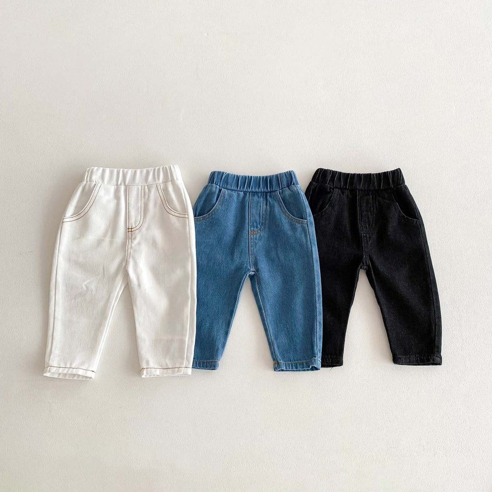 Unisex Baby Kids Solid Color Simple Denim Jeans For Sale