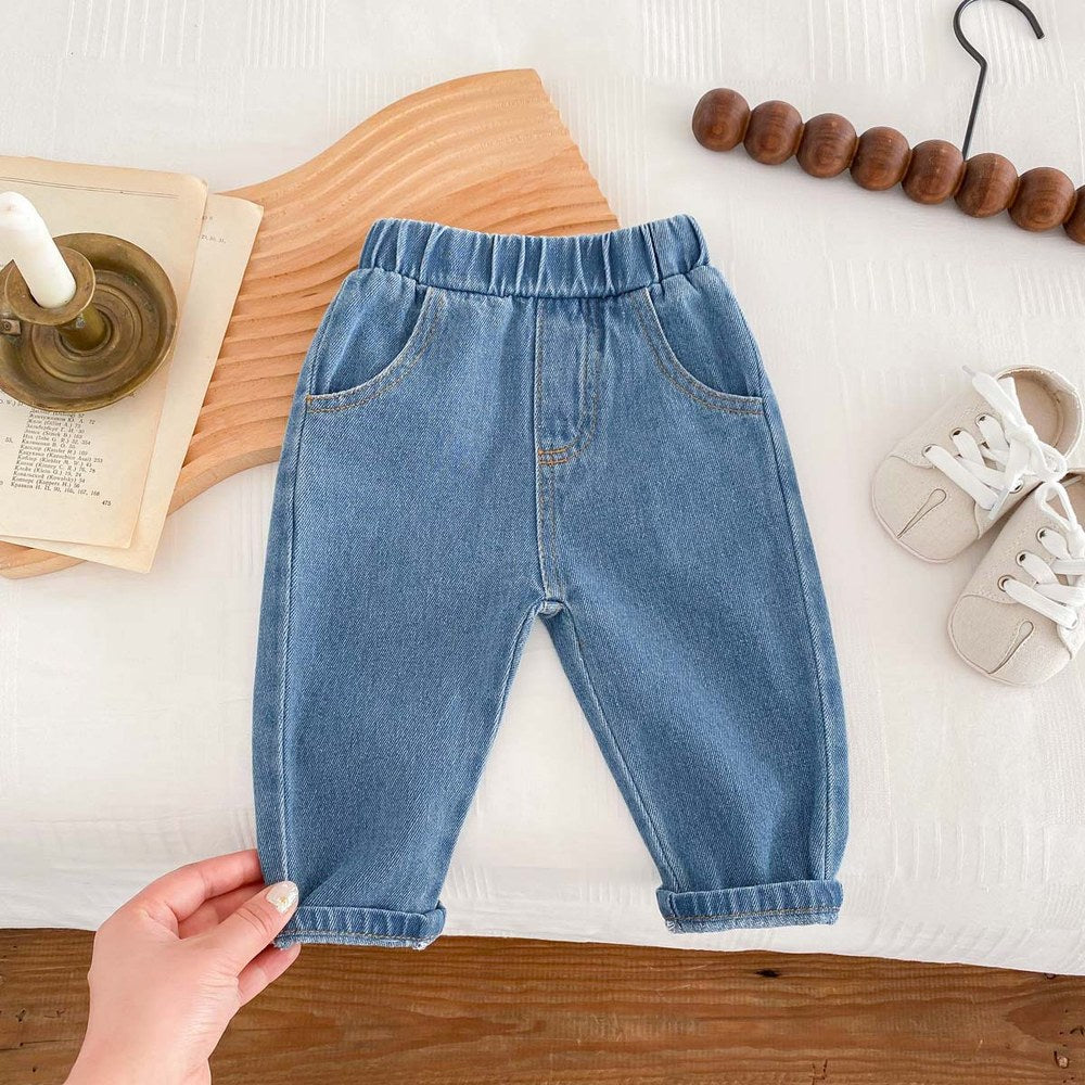 Unisex Baby Kids Solid Color Simple Denim Jeans For Sale