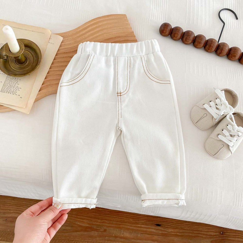 Unisex Baby Kids Solid Color Simple Denim Jeans For Sale