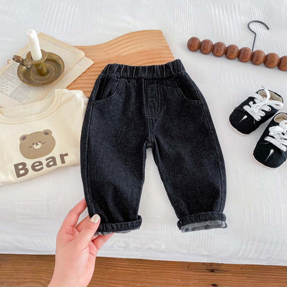 Unisex Baby Kids Solid Color Simple Denim Jeans For Sale