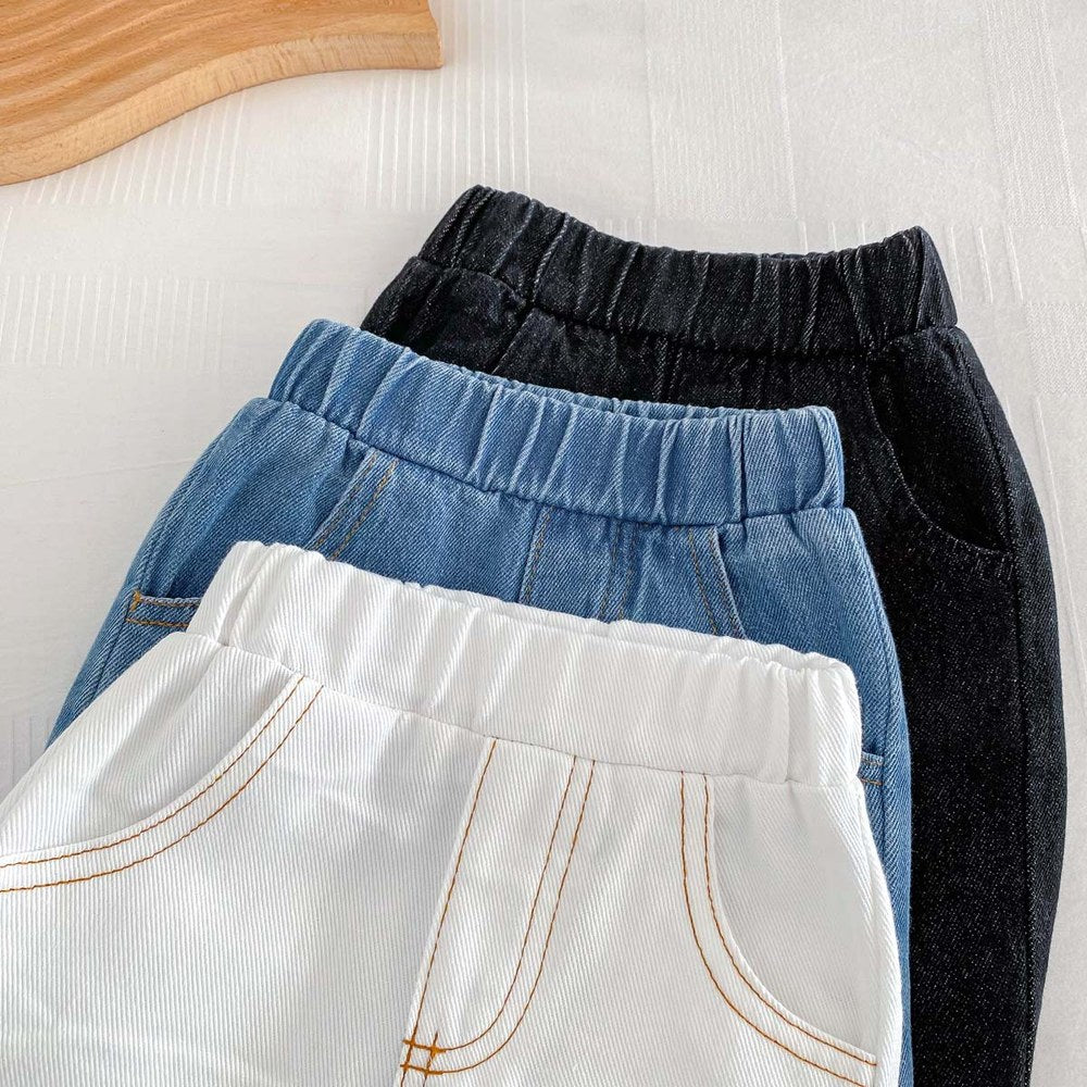 Unisex Baby Kids Solid Color Simple Denim Jeans For Sale