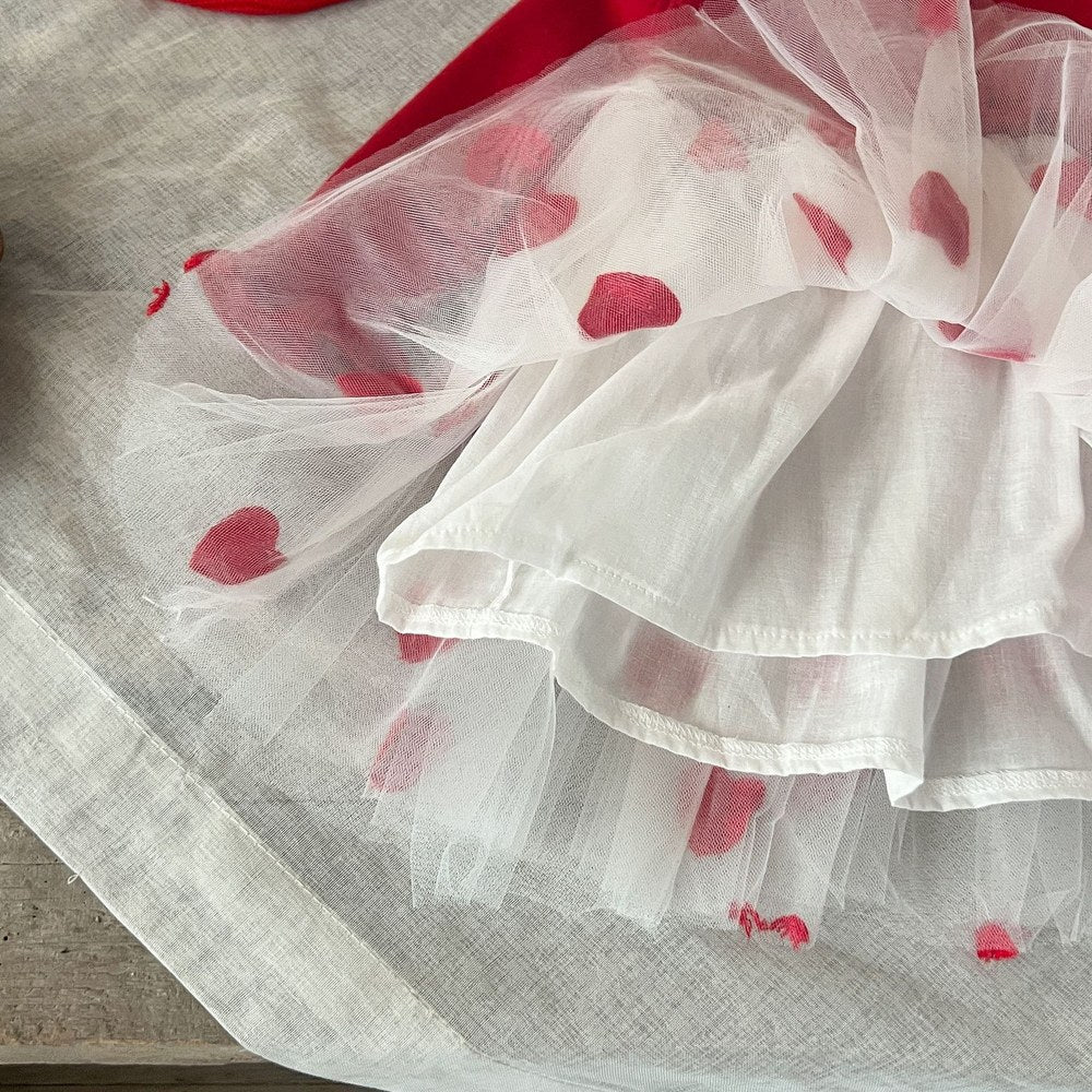 Baby Girls Red and White Chiffon Patchwork Red Heart Princess Gauze Dress