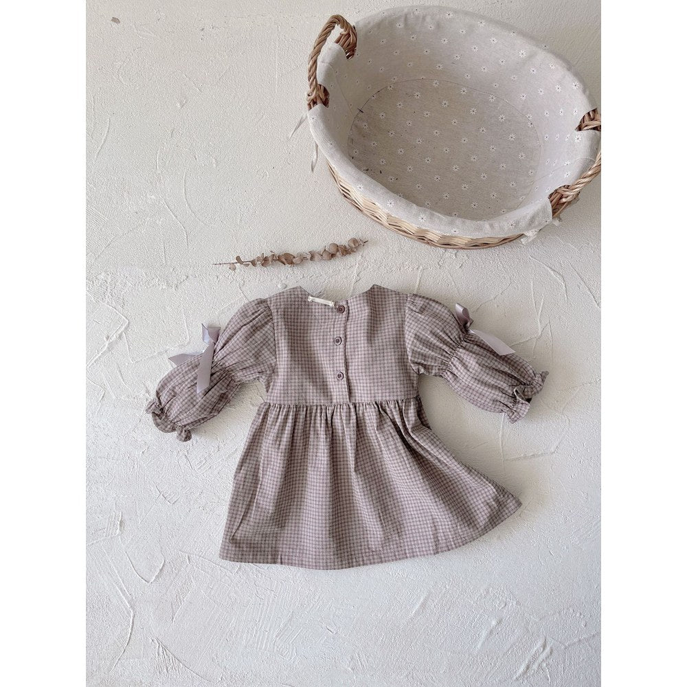 Baby Girls Plaid Long Sleeves Crew Neck Princess Dress with Bows