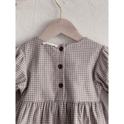 Baby Girls Plaid Long Sleeves Crew Neck Princess Dress with Bows