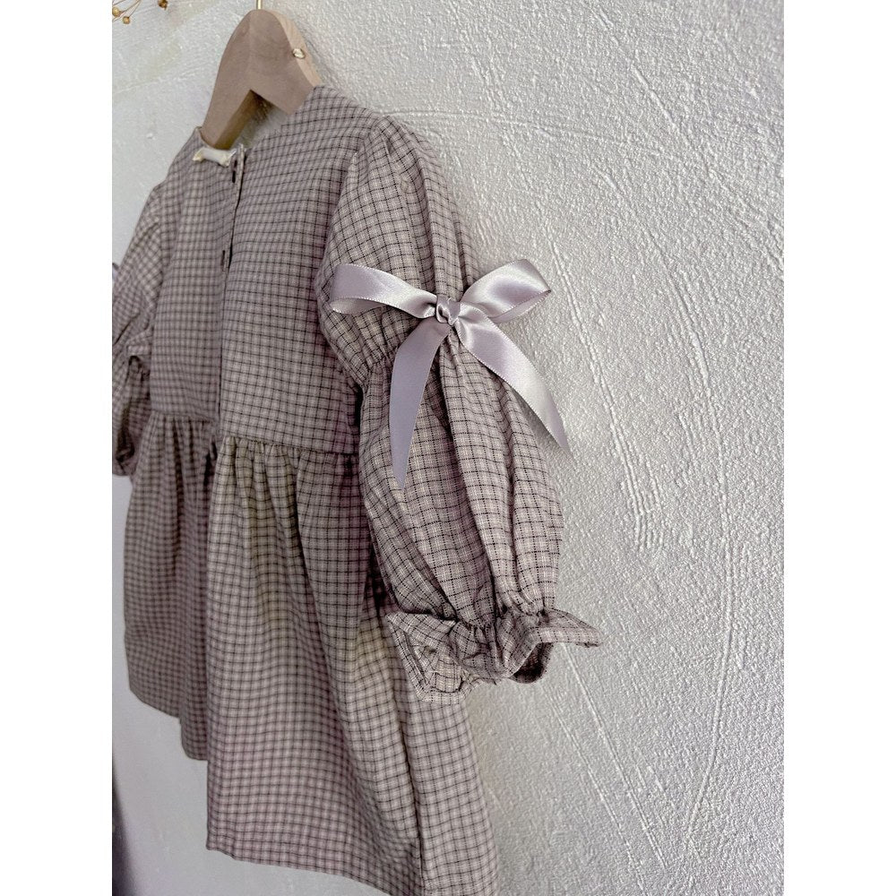 Baby Girls Plaid Long Sleeves Crew Neck Princess Dress with Bows