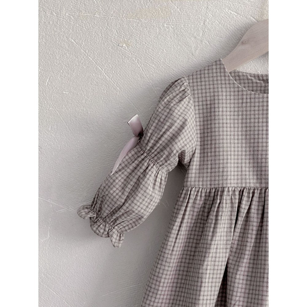 Baby Girls Plaid Long Sleeves Crew Neck Princess Dress with Bows