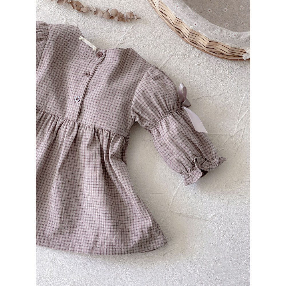 Baby Girls Plaid Long Sleeves Crew Neck Princess Dress with Bows