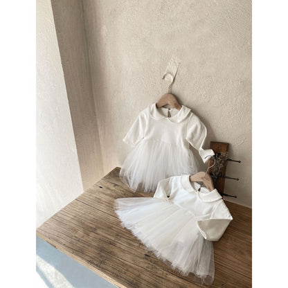 Baby Girls White Chiffon Peter Pan Collar Princess Gauze Dress
